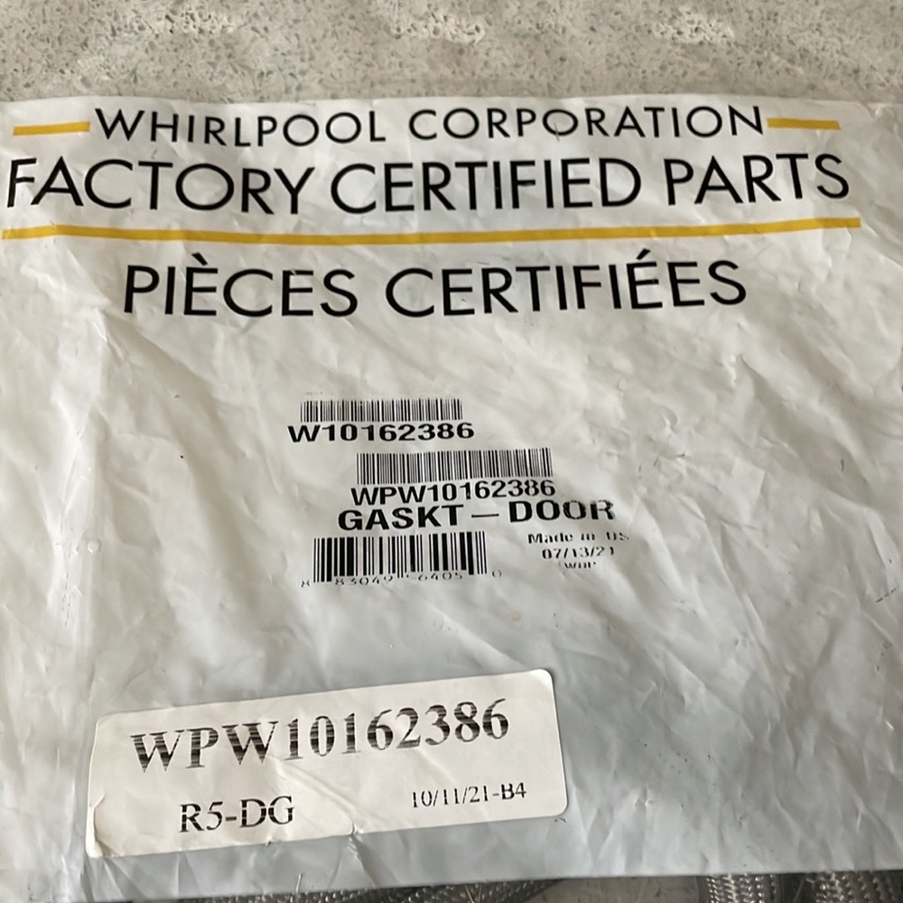 Whirlpool oven door gasket WPW10162385